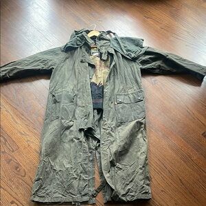 Men's Green Wax Cotton Trench Coat